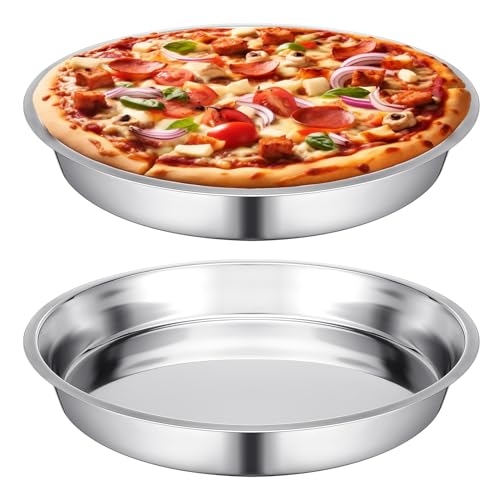 2 Pcs 16 Inch Large Deep Pizza Pans Stainless Steel Pizza Tray (2 Count)