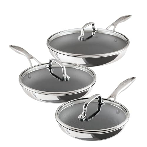 C1 Series Clad Stainless Steel with ScratchDefense Technology Cookware Nonstick Induction Frying Pans (Set (8.5-Inch, 10-Inch & 12.5-Inch))