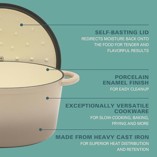 Addlestone 7 Qt Enameled Cast Iron Dutch Oven Pot with Lid (7-Quart / Gradient Taupe)