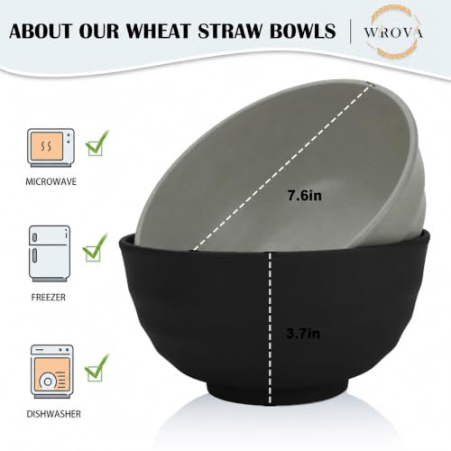 Large Cereal Bowls Set of 6 (60 oz / Black & Gray)