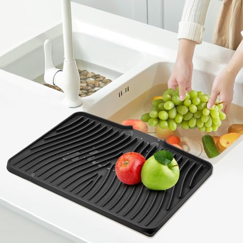 Silicone Dish Drying Mat for Kitchen Counter (Black-1pc / 20" x 15")