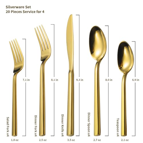 Cube Gold 20 Piece Flatware Set (Gold / 20 pieces for 4)