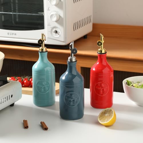 Sweejar 16 Oz Ceramic Olive Oil Dispenser Bottle (Fog Blue / 16 Oz(Gold Spout))