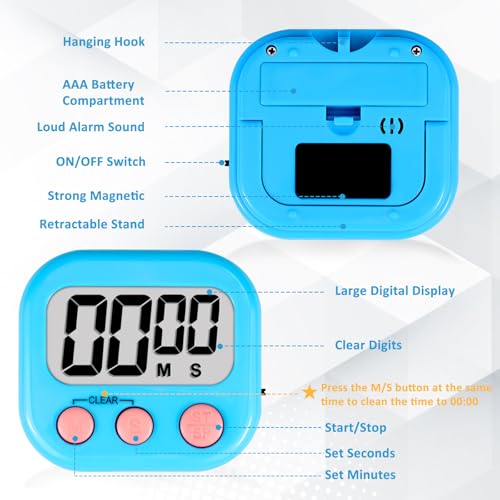 Digital Kitchen Classroom Timers for Kids Cooking 12pcs Blu Grn Pk (Blue & Green & Pink)