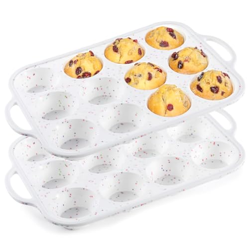 Silicone Muffin Pan with Metal Frame (White Confetti / 12-Cup Regular)