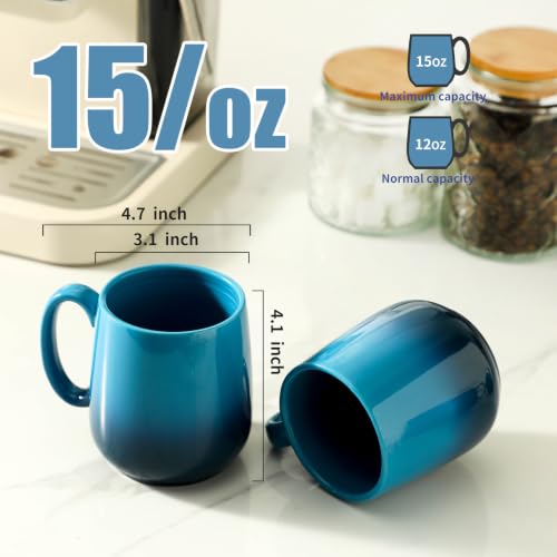 15oz Large Ceramic Mug Set (GradationBlue / Set of 4)
