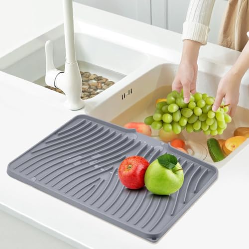 Silicone Dish Drying Mat for Kitchen Counter (Grey-1pc / 20" x 15")