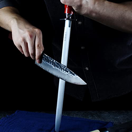 Sharpening Steel Knife Sharpener Rod Flat 12 IN Honing Steel for Knife (Flat 12 inches Red)