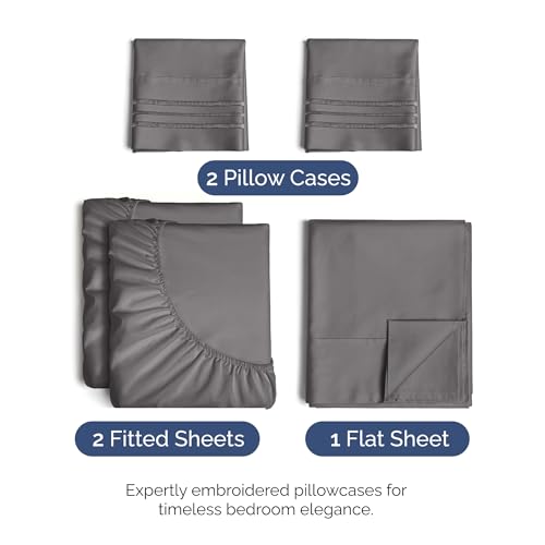Split King Size 5 Piece Sheet Set (06 - Dark Grey / Split King Size)