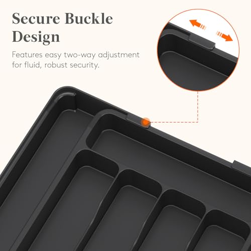 Silverware Organizer for Drawer (Black / Medium Slim(8.1-13.9''W x 11.3''D))