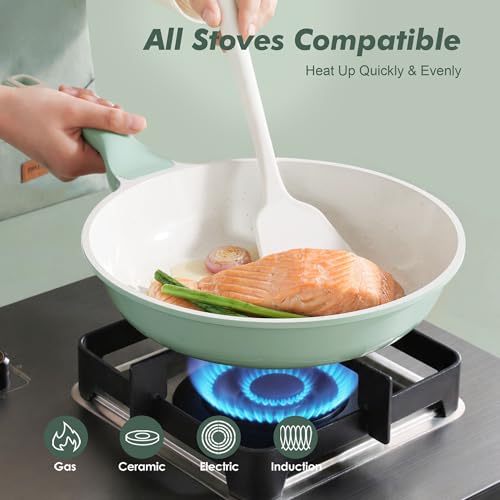 10In Nonstick Ceramic Frying Pan with Lid (Mint Green / 10 Inch)
