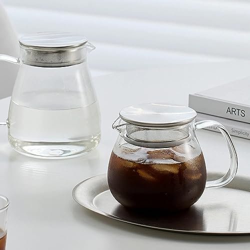 Glass Teapot with Removable Stainless Steel Filter Lid Stovetop & Microwave Safe Borosilicate Glass Kettle for Loose Leaf (15OZ)