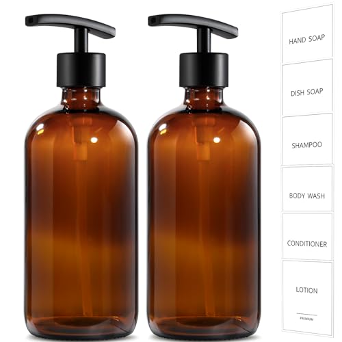 Amber Glass Soap Dispenser (Amber Bottle + Black Bend Pump / 2 Pack)