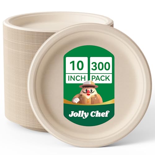 Compostable Heavy Duty Plates 𝟭𝟬 𝗜𝗻𝗰𝗵 [𝟯𝟬𝟬 𝗣𝗮𝗰𝗸] Eco (300 Count (Pack of 1) / Brown)