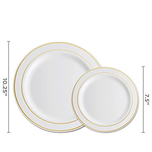 100 Piece Plastic Party Plates White Gold Rim (White / Gold Rim)