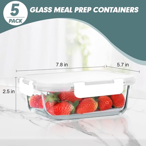 30 oz 5 Pack Glass Meal Prep Containers with Lids (White / 1-Compartment 30 oz)
