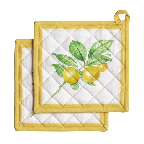 Pot Holders 100% Cotton Potholders (004 - Limoncello / 8" x 8" (Pot Holder Pack of 2))
