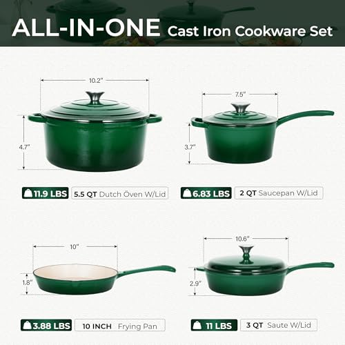 7Pcs Enameled Cast Iron Cookware Sets (7 Pcs - Emerd)