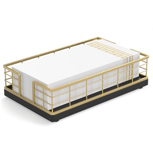 Guest Towel Holder Tray for Bathroom (Gold/Black / 9.06 x 5.51 x 2.56 inches)
