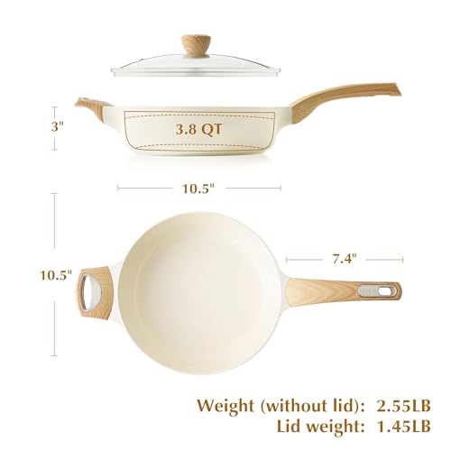 Ceramic Nonstick Frying Pan Skillet with Lid (3.8QT / 10.5IN / Ceramic White)