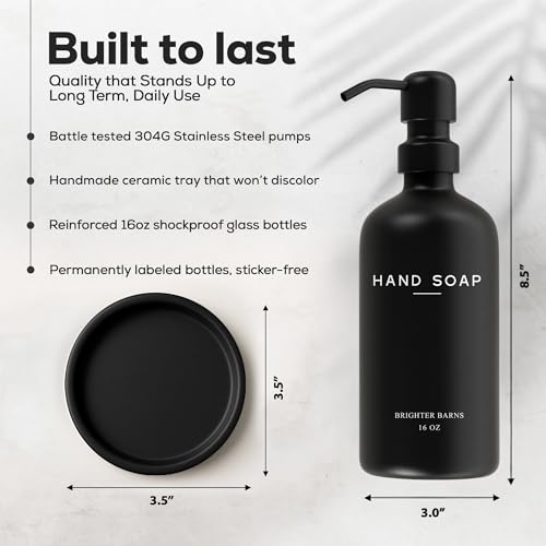 Black Glass Hand Soap Dispenser Bathroom Set by Brighter Barns (Black H)