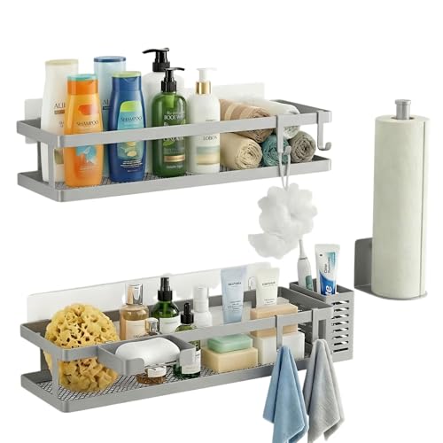 5-in-1 16.5" Extra Long Kitchen Organizer & Shower Caddy Set, Wall Mount Spice Rack with Paper Towel Holder, Utensil Holder & Soap Dish, Rustproof Mesh - Silver Gray, Guardrail (Silver Grey / 5-in-1 Minimalist (16.5" Extra Long))