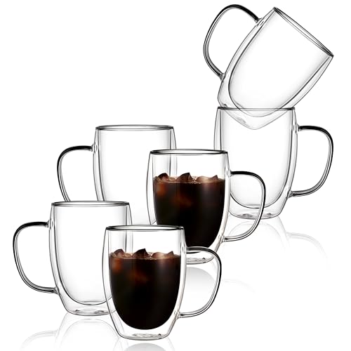 6 Pack Double Walled Glass Coffee Mugs (12oz(6-pack))