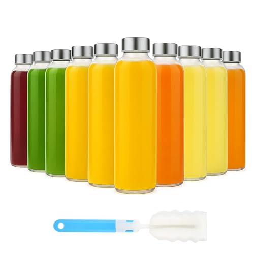 10 Pack] 18 oz Glass Water Bottles with Lids (Clear-10set/18oz / 18oz)