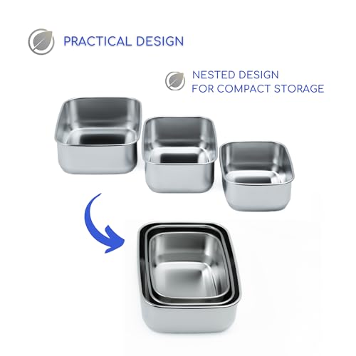 Stainless Steel Food Storage Containers with Clear Platinum Silicone Lids