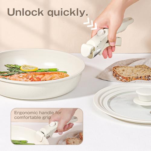 Ceramic Pots and Pans Set Non Stick (White / 7PCS 04)