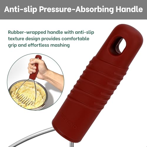 Ergonomic Soft Grip Stainless Steel Potato Masher (Red)