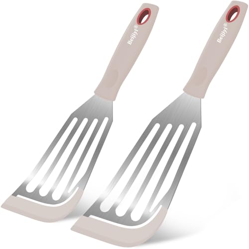 2 Piece Silicone Fish Spatula for Nonstick Cookware (Khaki)