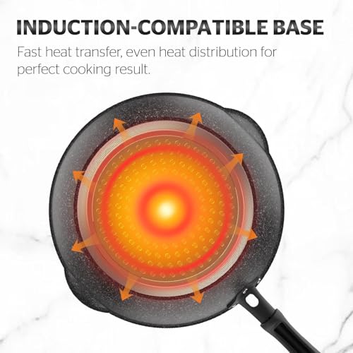 10 Inch Non Stick Deep Frying Pan with Double Pour Spouts (Aluminum)