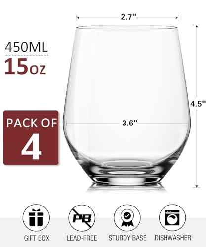 Wine Glasses Set (Set of 4-15 oz)