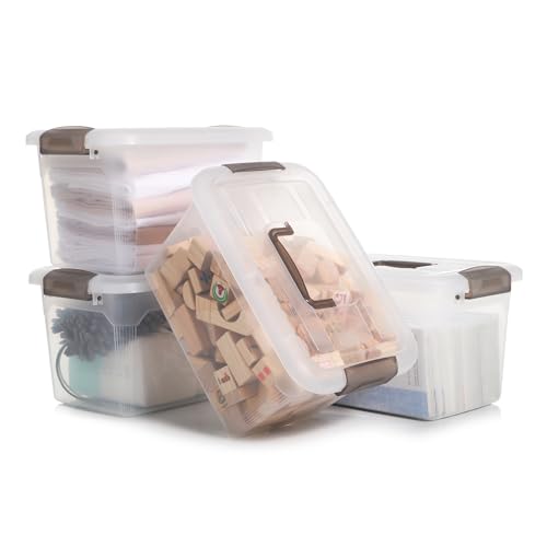 4 Packs 8.5 QT Storage Bins with Lids Clear Plastic Bins with Grey Handle Stackable Storage Containers for Organizing (8.5QT / 4 PACK)