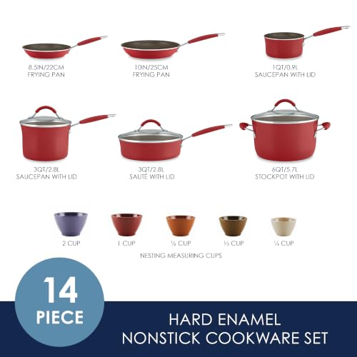 Cucina Nonstick Cookware Pots and Pans Set (Cranberry Red / 14 Piece)