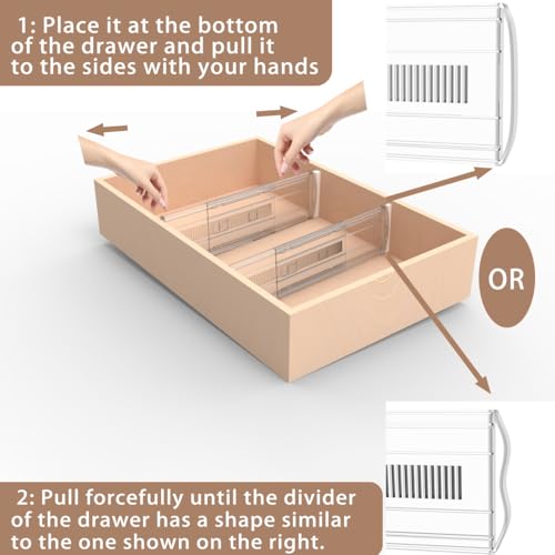 6 Pack Adjustable Drawer Dividers for Clothes (6 PCS-T2-Clear-4 IN)