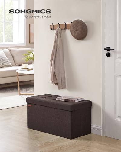 30 Inches Folding Storage Ottoman Bench (Brown / 15"D x 30"W x 15"H (without Flipping Lid))