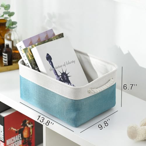 Fabric Storage Bin with Handles (White And Green / Medium -13.8Lx9.8Wx6.7H)