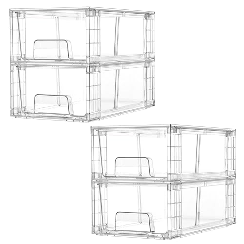 4 Pack Stackable Clear Drawer with Dividers (4Pack 4.4"H-with Dividers)