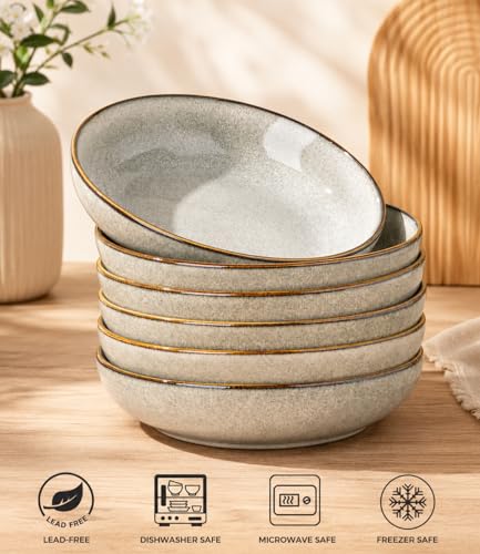8.5’’ Ceramic Pasta Bowls Set of 6 (Set of 6 / Green Wheat)