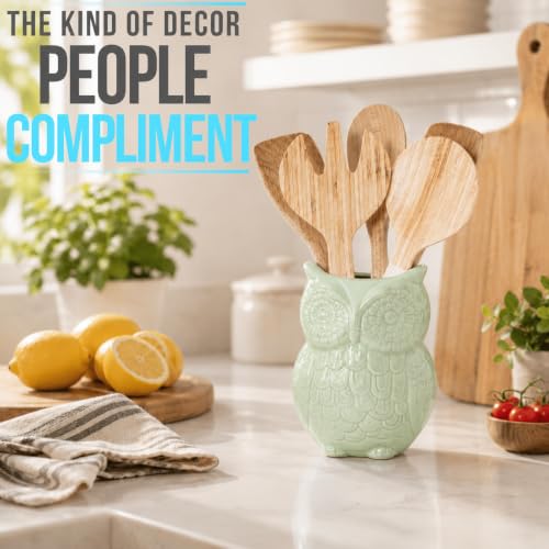 Sage Green Owl Utensil Holder (Sage Green)
