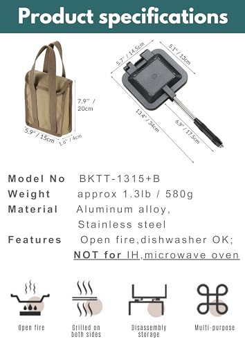 Sandwich Maker Hot Sand Single Burner Gas Fire Open Fire Compact Aluminum TT (Black w/ bag)
