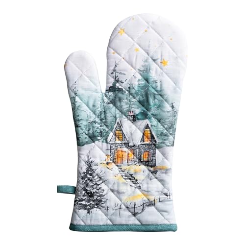 Maison d'Hermine Oven Gloves 100% Cotton Oven Mitt (126 - Neige De Noel / 7.5" x 13" (Oven Mitt))