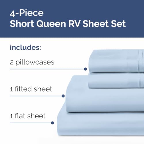 Short Queen Size 4 Piece Bed Sheet Set (24 - Sky Blue / Short Queen)
