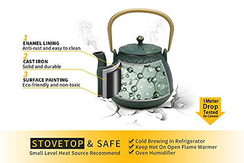 Japanese Cast Iron Tea Kettle with Infuser (1 Quarts / Dark Green)