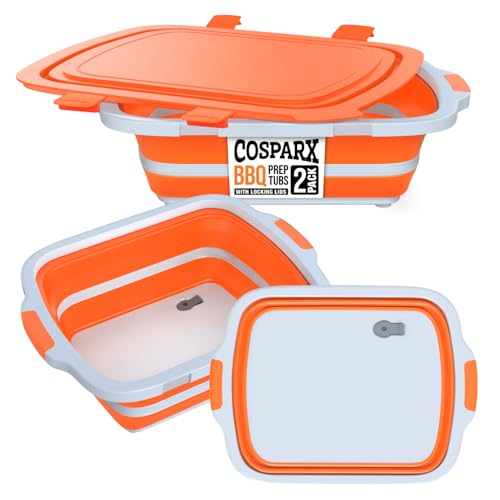 2 Pack XL Collapsible BBQ Prep Tub with Built (Orange)