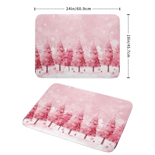 Pink Trees Dish Drying Mats Christmas Snowy Decor Drying Pad Kitchen Countertop Drainer Rack Mat 18 X 24 Inch (Pine Forest 4720 / 24" x 18")