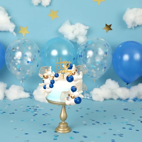 57Pcs Balls Cake Topper Boho Grass Cake topper Pearl Balls Acrylic Happy Birthday Cake Decorations for Wedding Baby Shower Birthday Boho Themed Party Supplies Royal Blue (57 Count)
