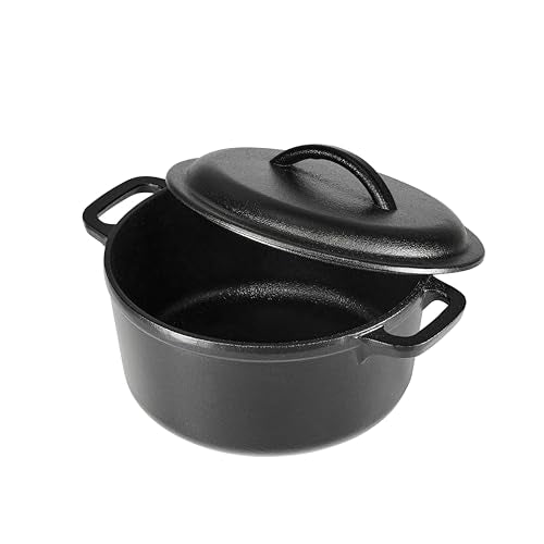 Pre Seasoned Cast Iron Mini Dutch Oven Pot with Lid and Dual Handles (2-Quart)